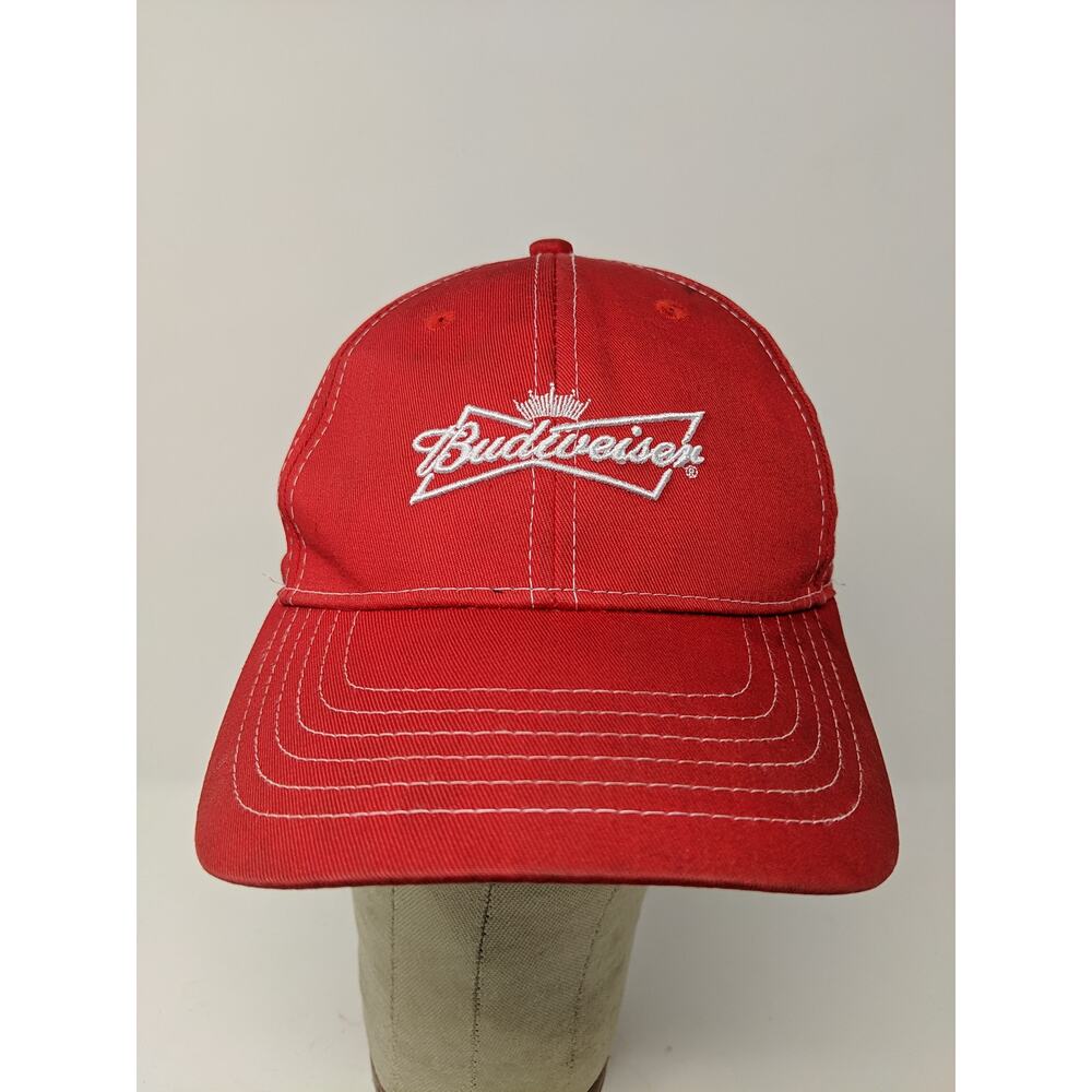 Budweiser Beer Strapback Hat Size OSFA Red Embroidered Logo SEE DESC